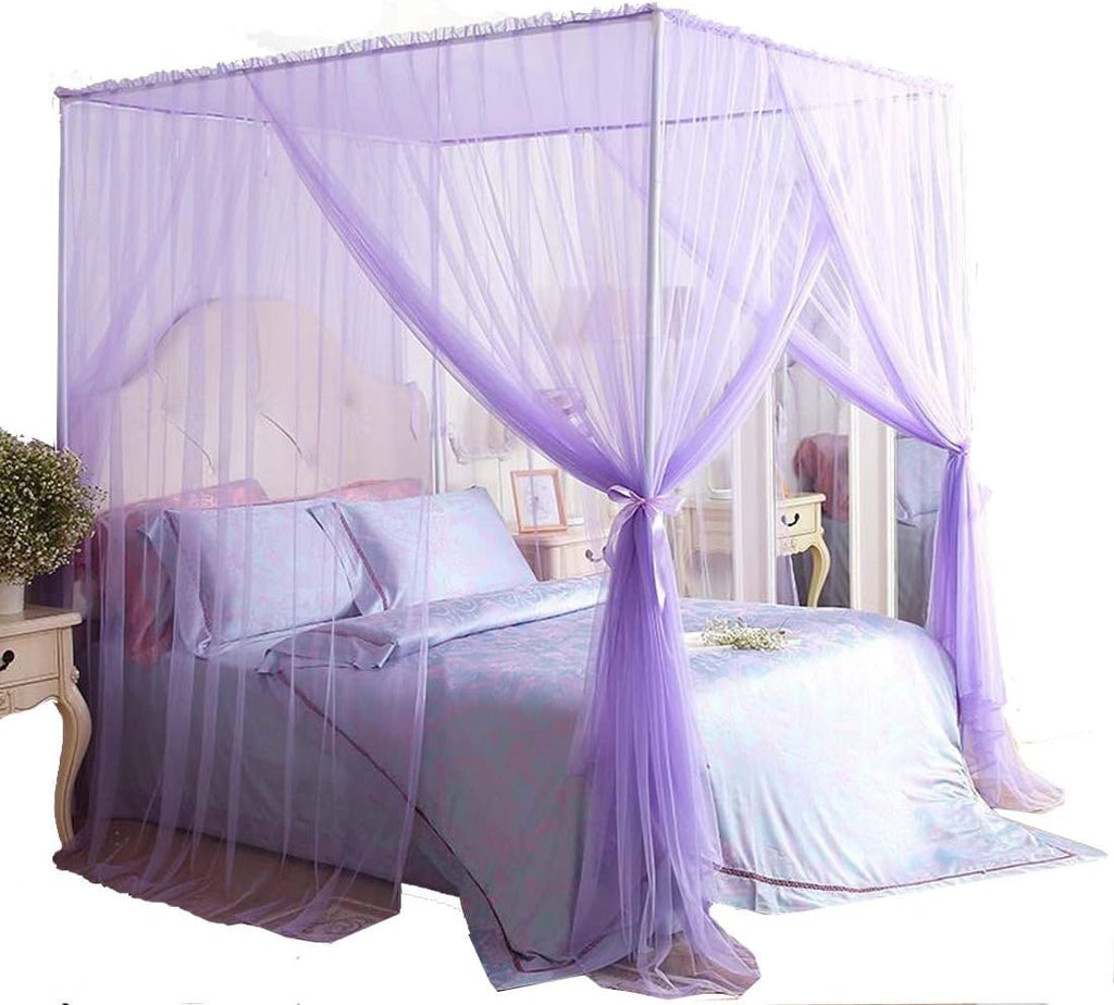 Queen Black Canopy Bed Frame with Bed Drape Netting J905154