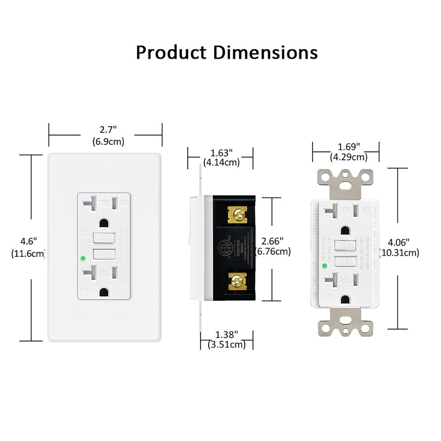 20 Amp GFCI Outlet, Tamper Resistant, Weather Resistant, Glossy White C956423