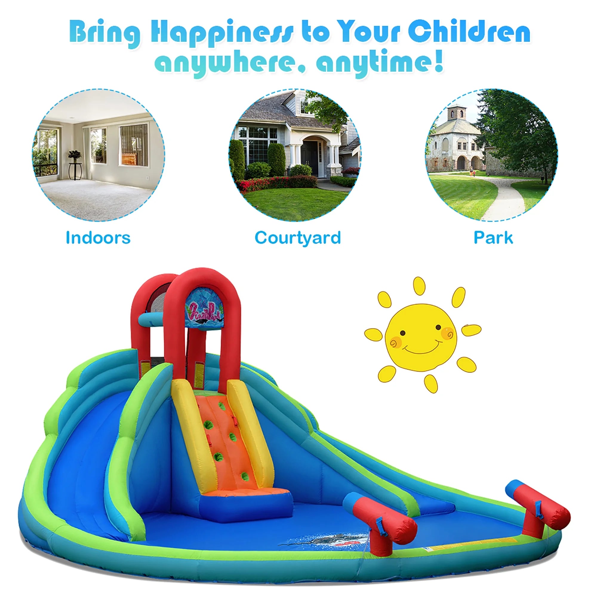 Inflatable Bounce House Water Splash Pool Dual Slide Climbing Wall T29407