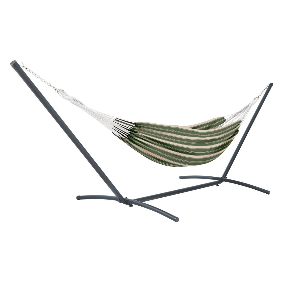 Heather Fern Green Stripe Hammock with Steel Stand P2619