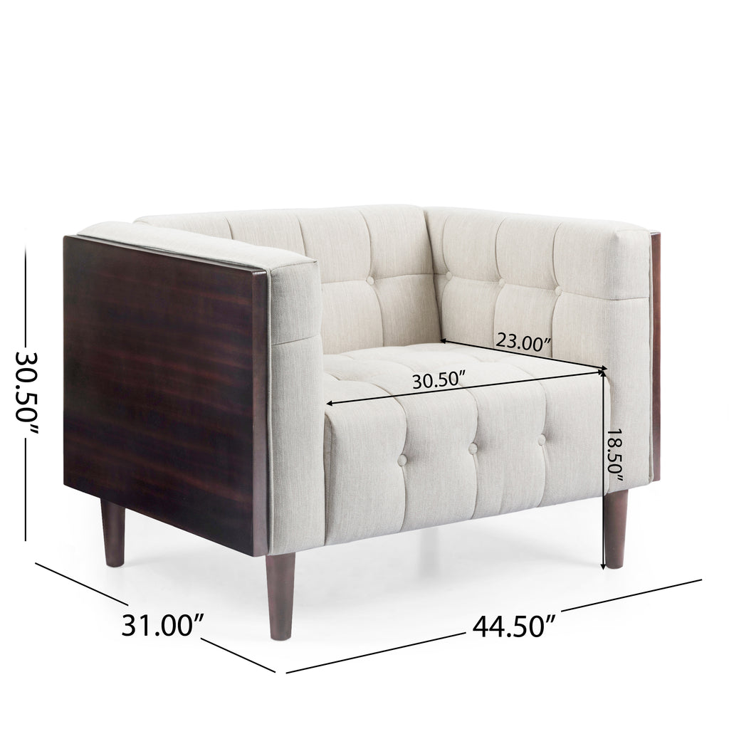 Beige and Brown Fabric Tufted 3 Piece Sofa Set V2160