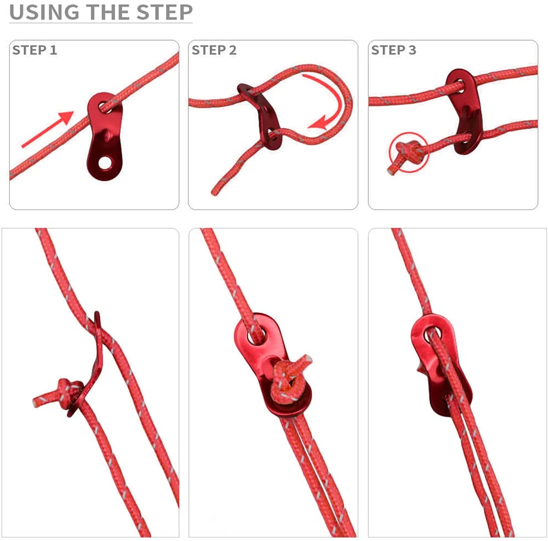 Red 12pcs Lightweight Camping Rope with Aluminum Tensioner Pouch N6927