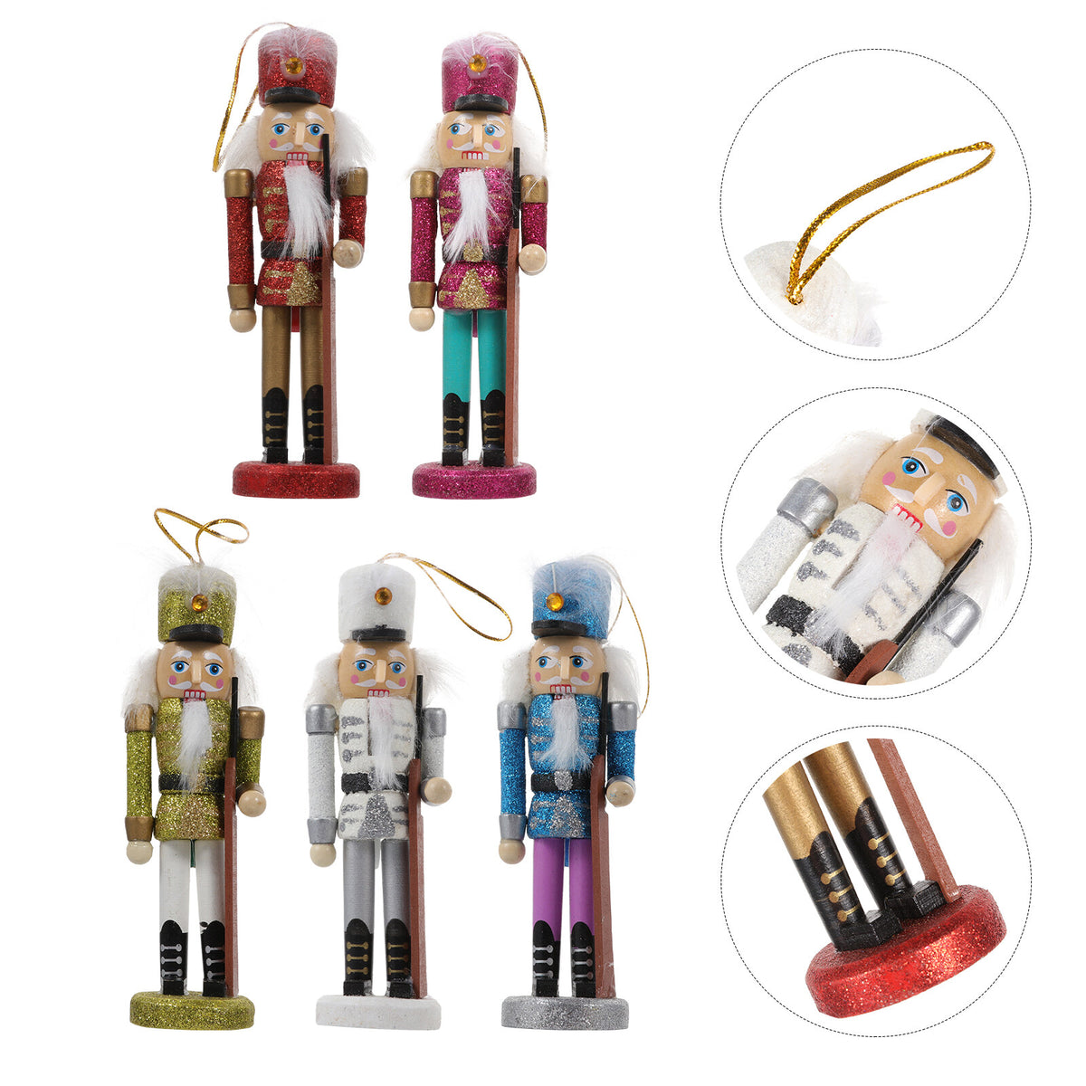 5Pcs Wooden Nutcracker Hanging Pendants Christmas Crafts I61727