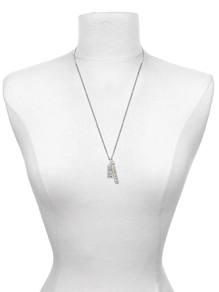 Silvertone Smile Rectangle Bar Charm Necklace, 23" U34019