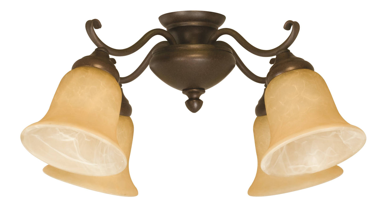 4 Light Universal Fan Light Kit with Tea-Stained Glass, Oiled Bronze I4951