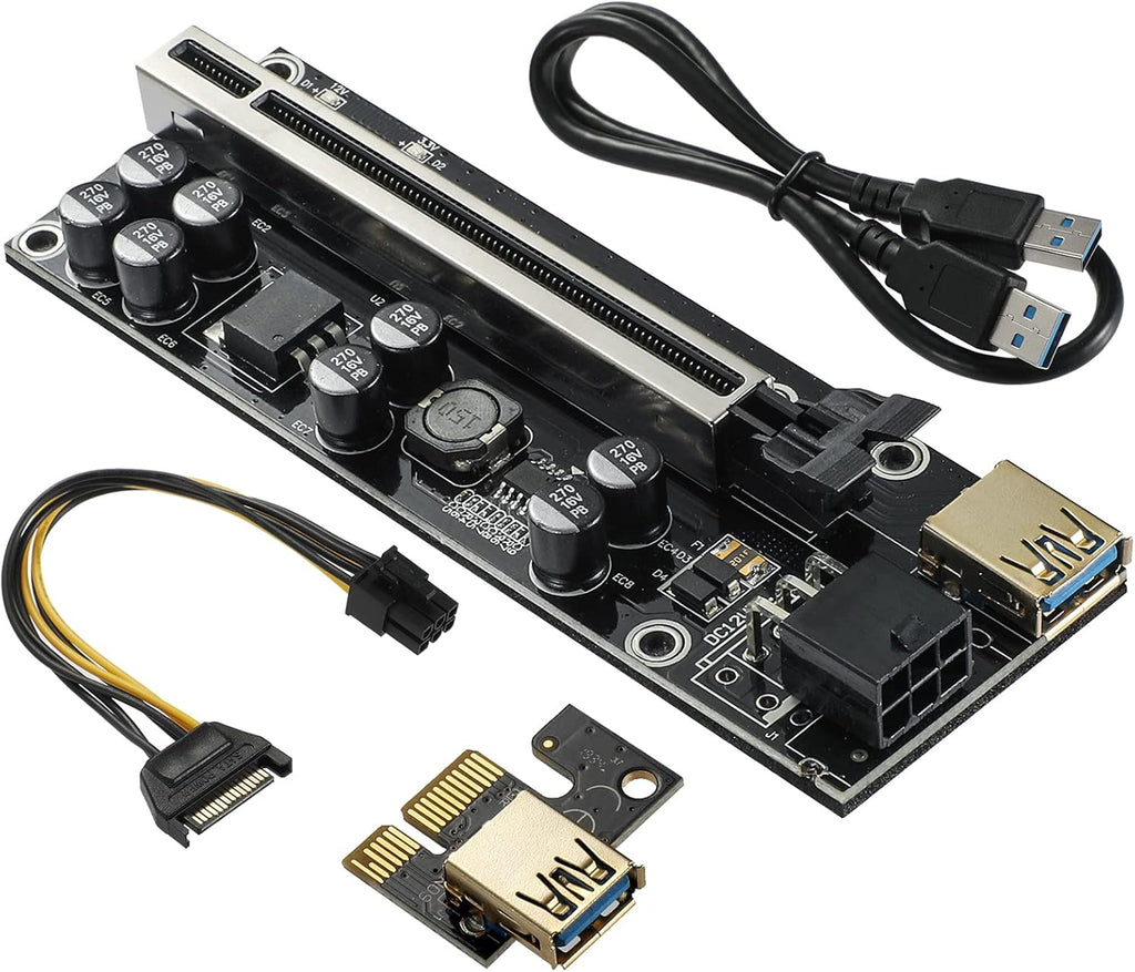 PCIE Riser 10 Solid Capacitors with RGB LED Light & 60cm USB 3.0 Extension Cable, Pack of 2 N3475
