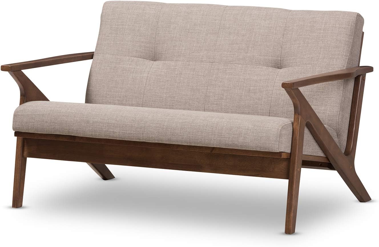 Walnut Wood Light Grey Fabric Tufted 2-Seater Loveseat U511