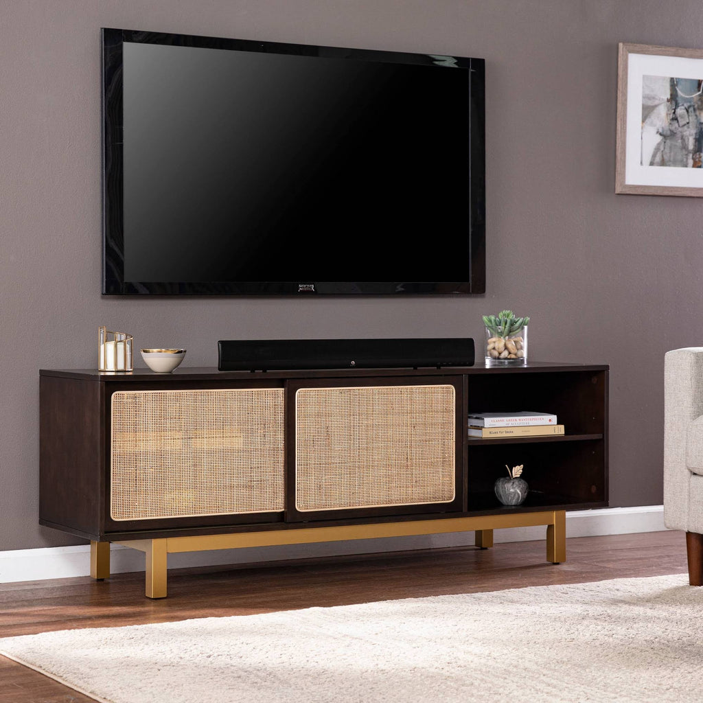Sliding Door Media Stand Brown Gold Natural O9004