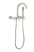 Brushed Nickel Wall Mount Tub Faucet with Hand Shower and Metal Cross Handles J12325