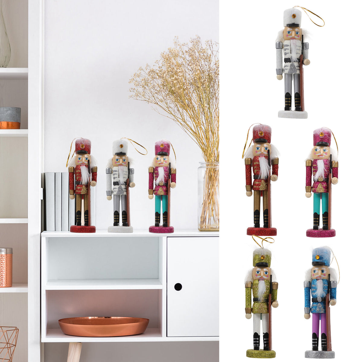 5Pcs Wooden Nutcracker Hanging Pendants Christmas Crafts I61727