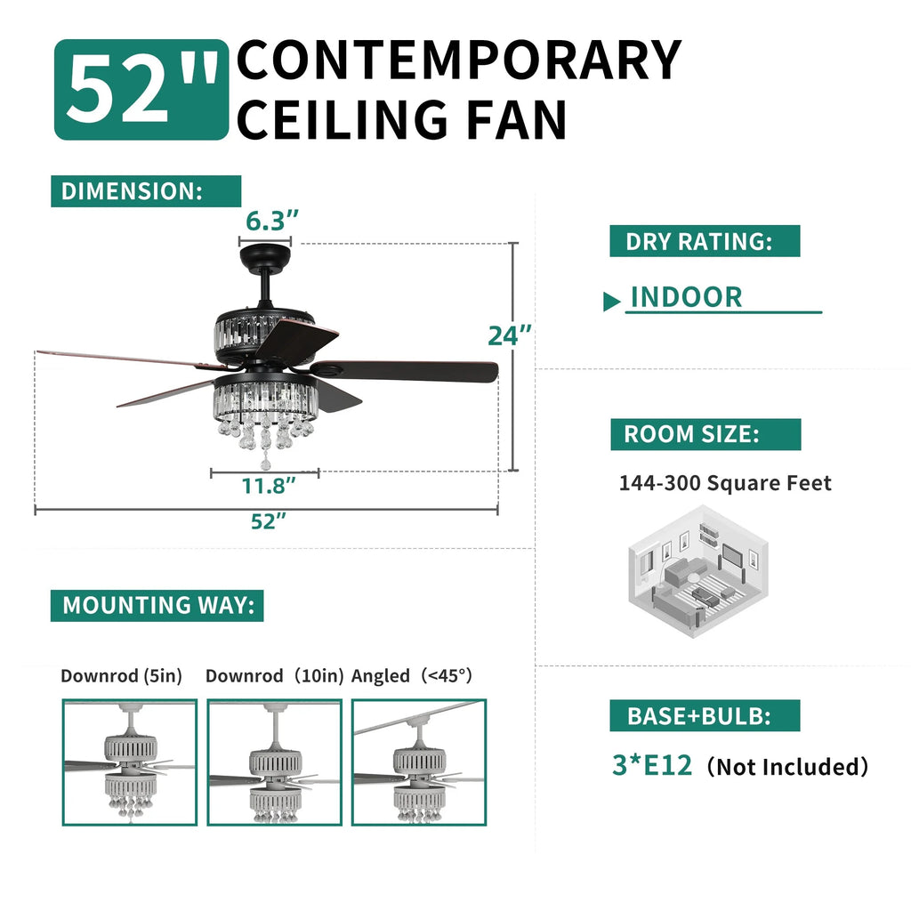 52" Dual-Sided Chandelier Ceiling Fan with Remote C4973