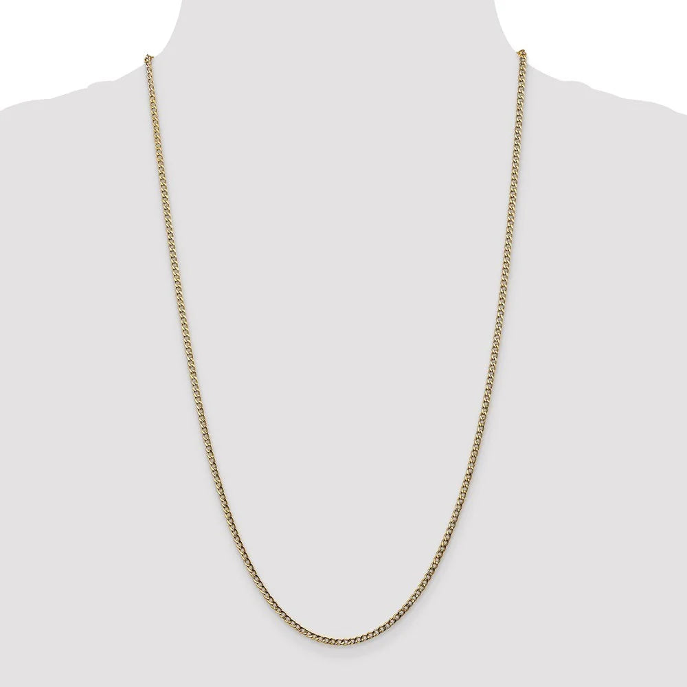 14k Gold 2.5mm Semi Solid Curb Chain Necklace 26 Inch S3444