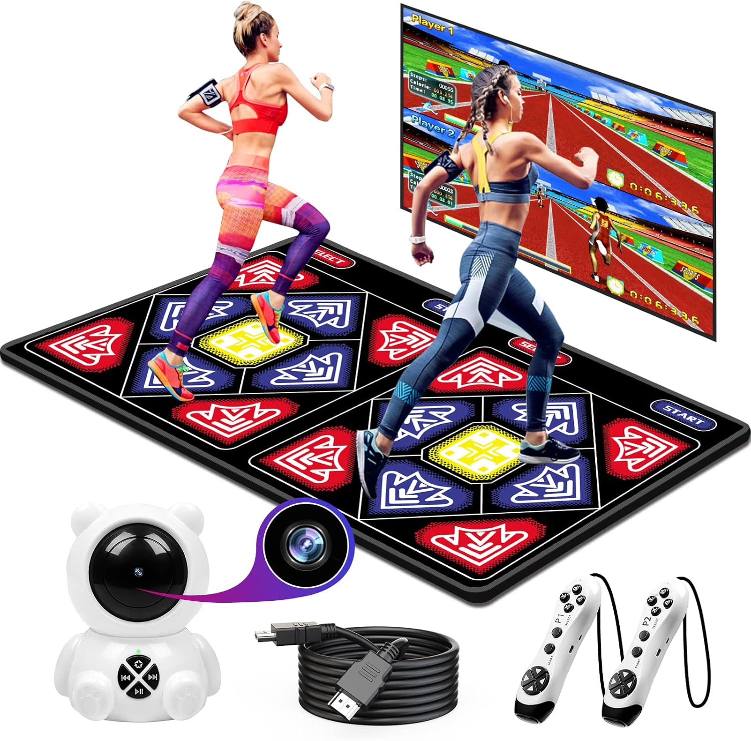 Electronic Dance Mat with HD Camera for HDMI Interface TV, Rechargeable Host & Remote Controller, Non-Slip Y56768
