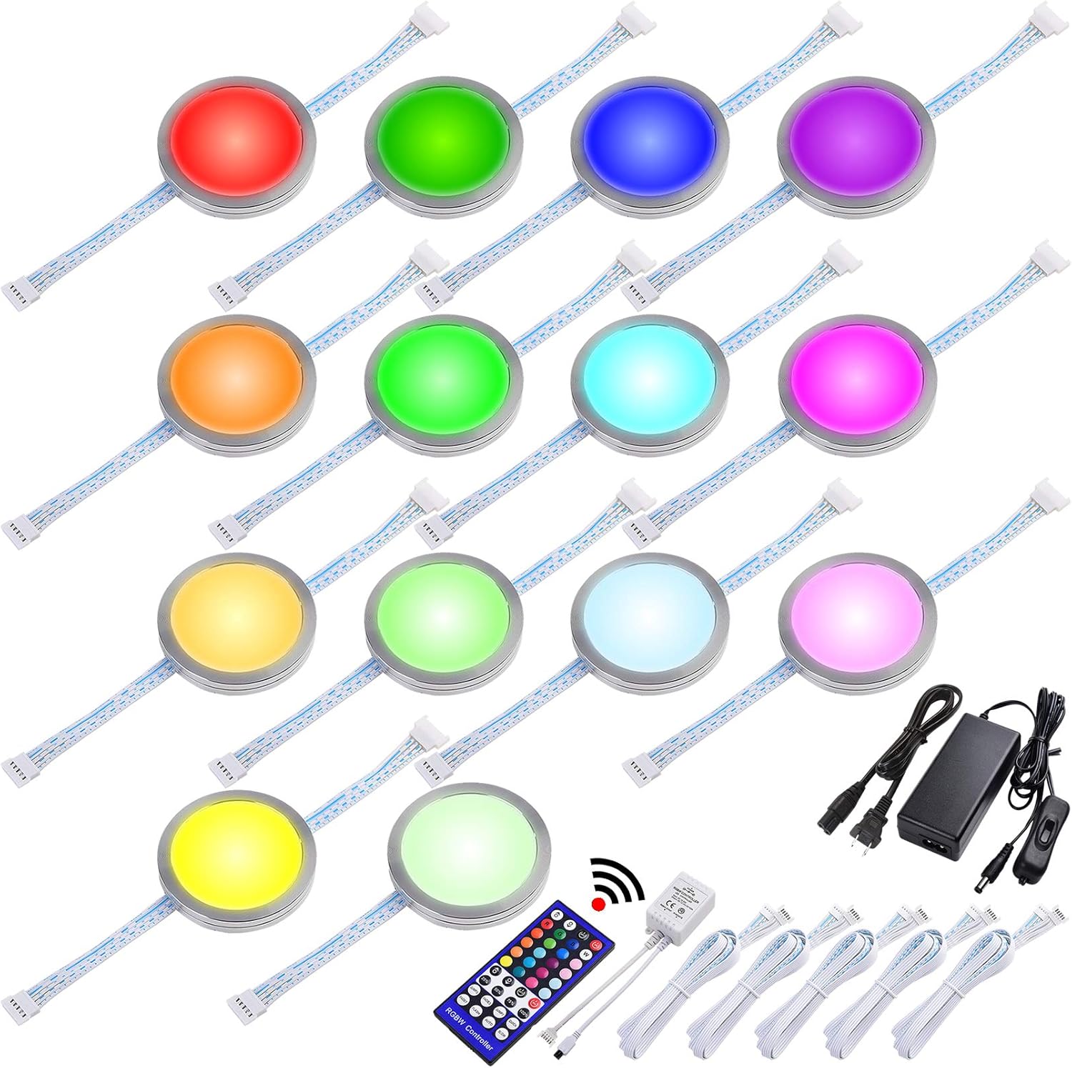 14 Lights Linkable Under Cabinet LED Puck Light Kit with Wireless Remote Control Dimmer G196