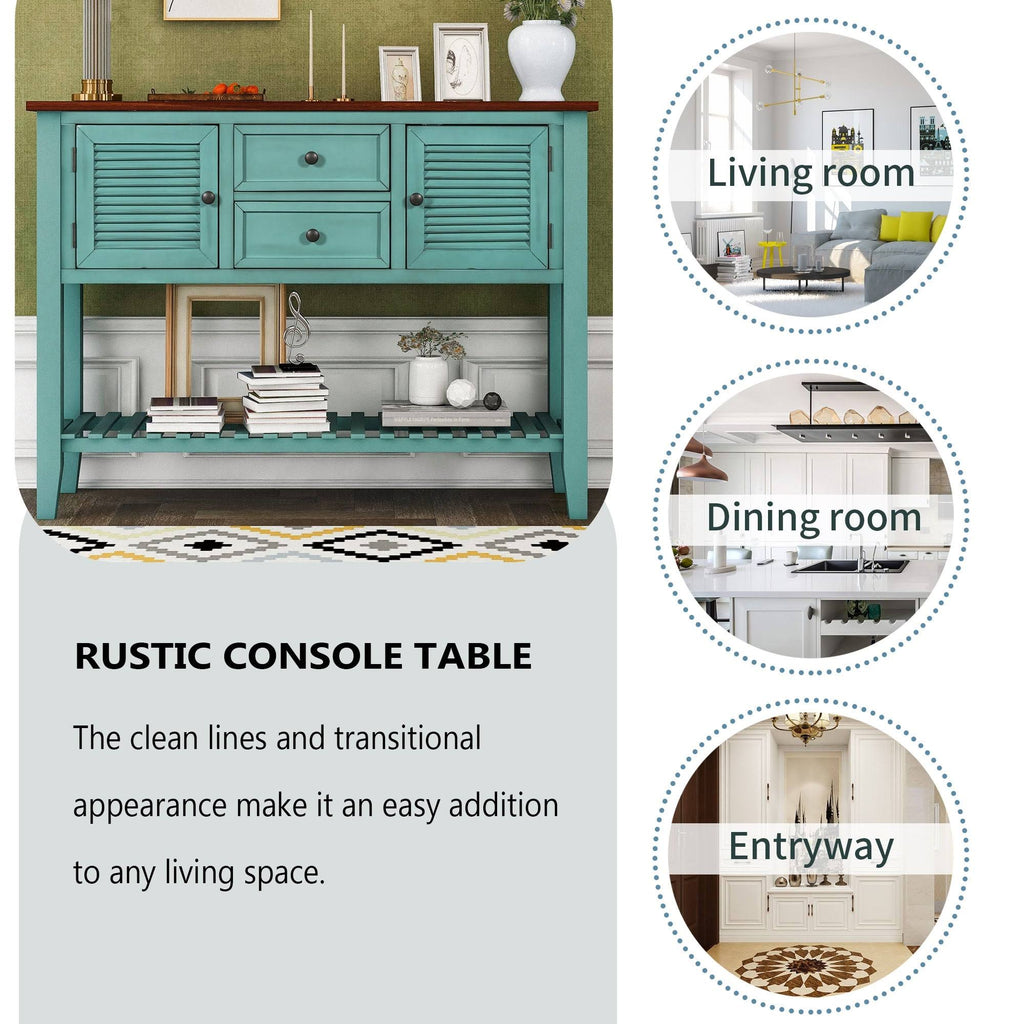 Blue Console Table with 2 Drawers and Bottom Shelf B510