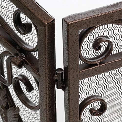 Black Gold Finish Floral Iron Fireplace Screen W691708
