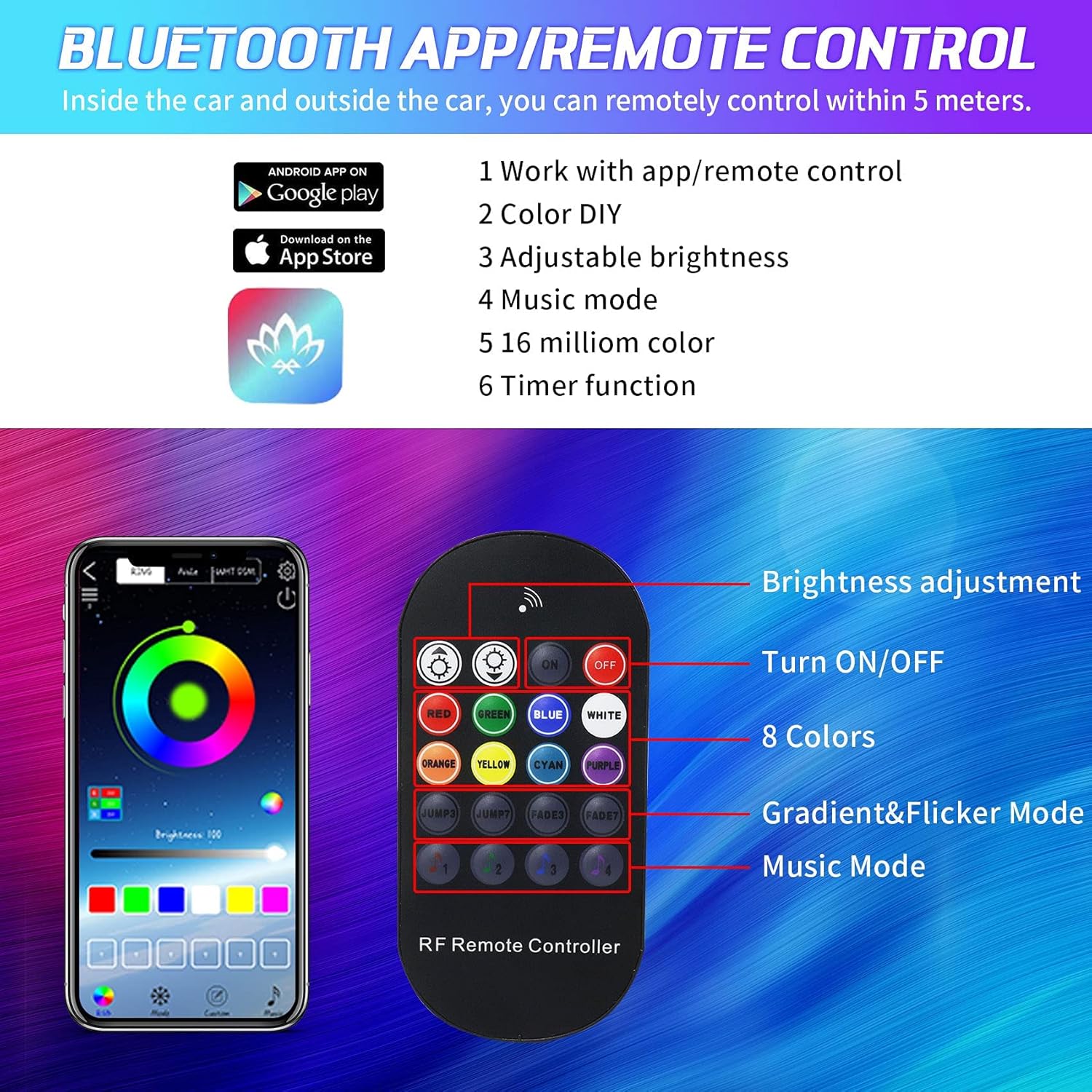 10 in 1 Car LED Strip Lights with APP Control O55366
