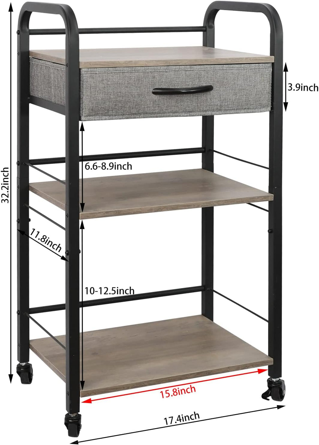 3 Tier Rolling Utility Cart with Drawer L1139