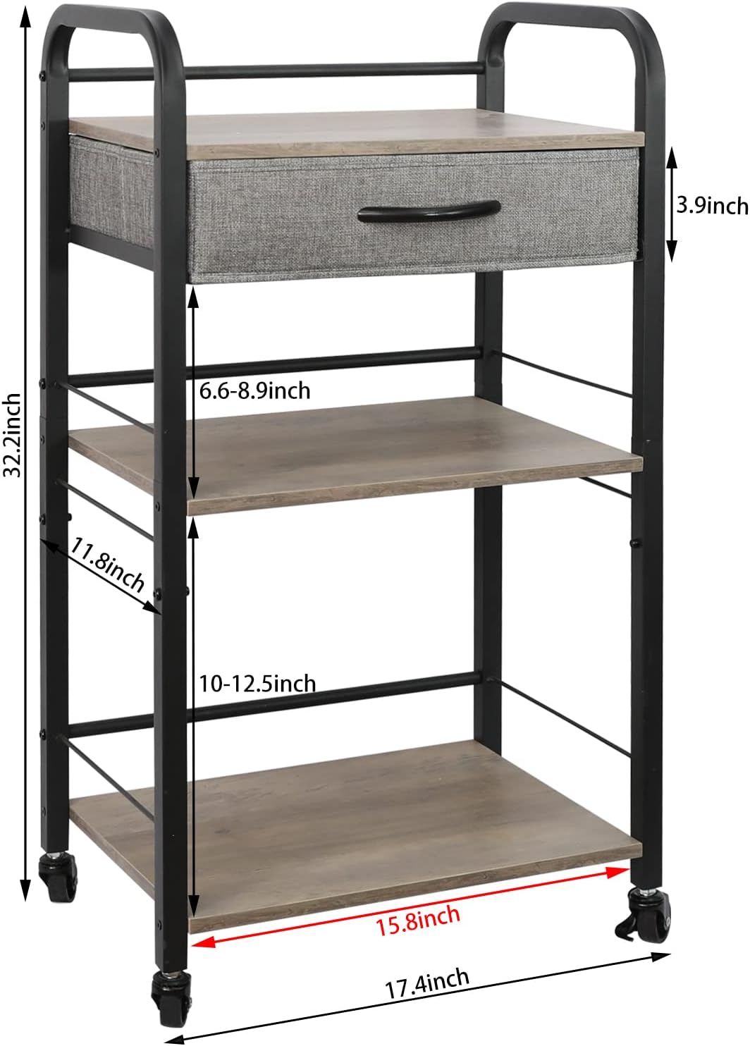 3 Tier Rolling Utility Cart with Drawer L1139