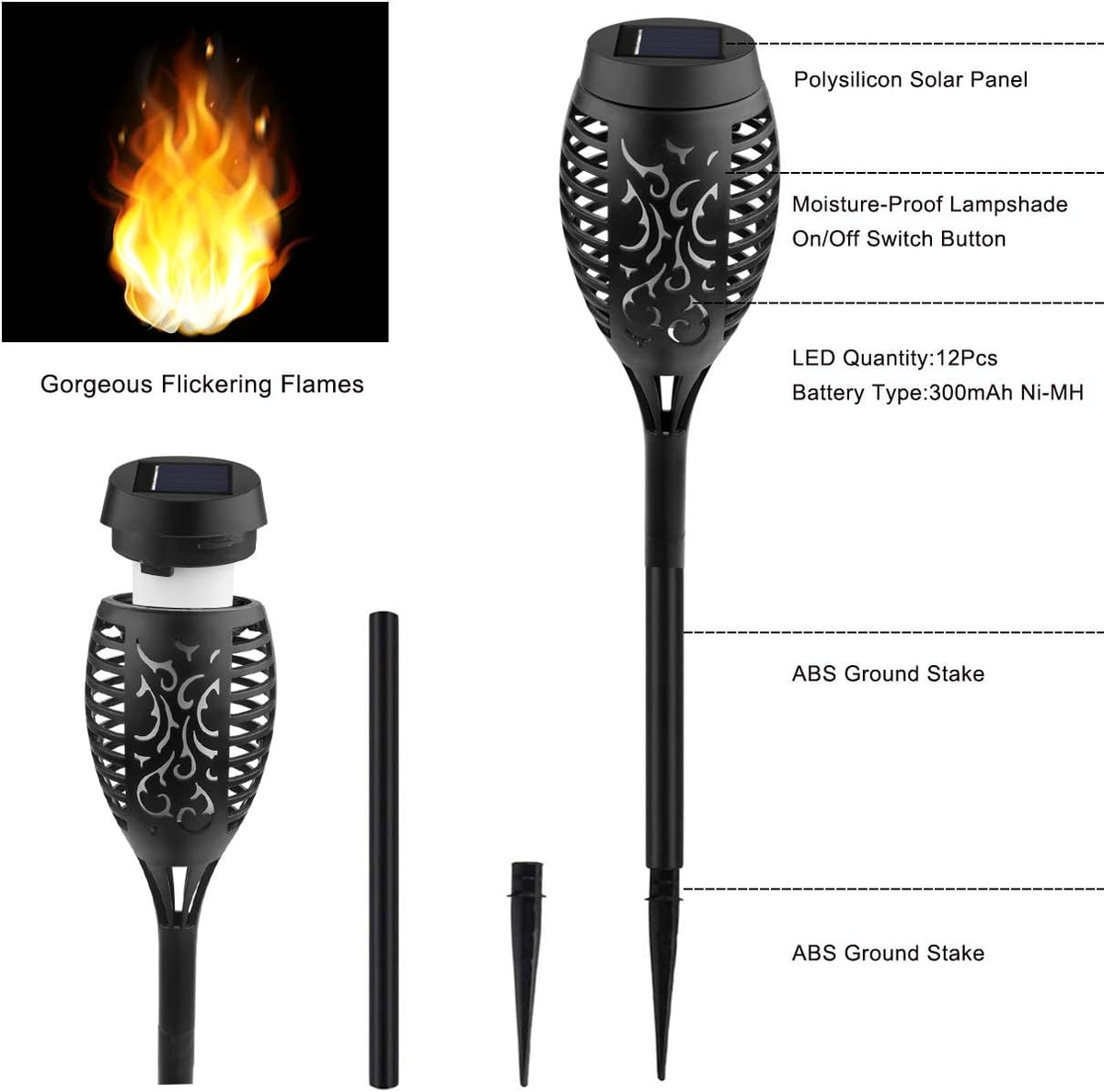 8Pack Solar Torch Light with Flickering Flame O79556