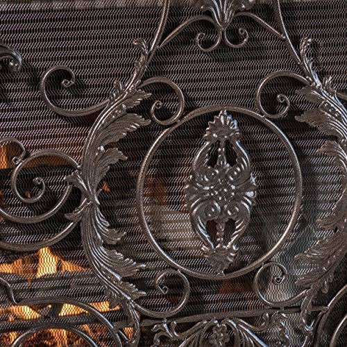Black Gold Finish Floral Iron Fireplace Screen W691708