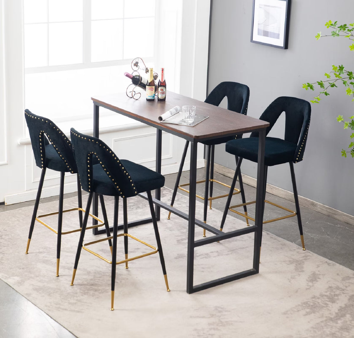 Black Velvet Bar Stools with Back, 30 inch Seat Height, Set of 4 P7722