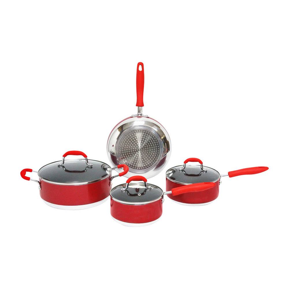 7 Piece Non-Stick Cookware Set, Red D1426