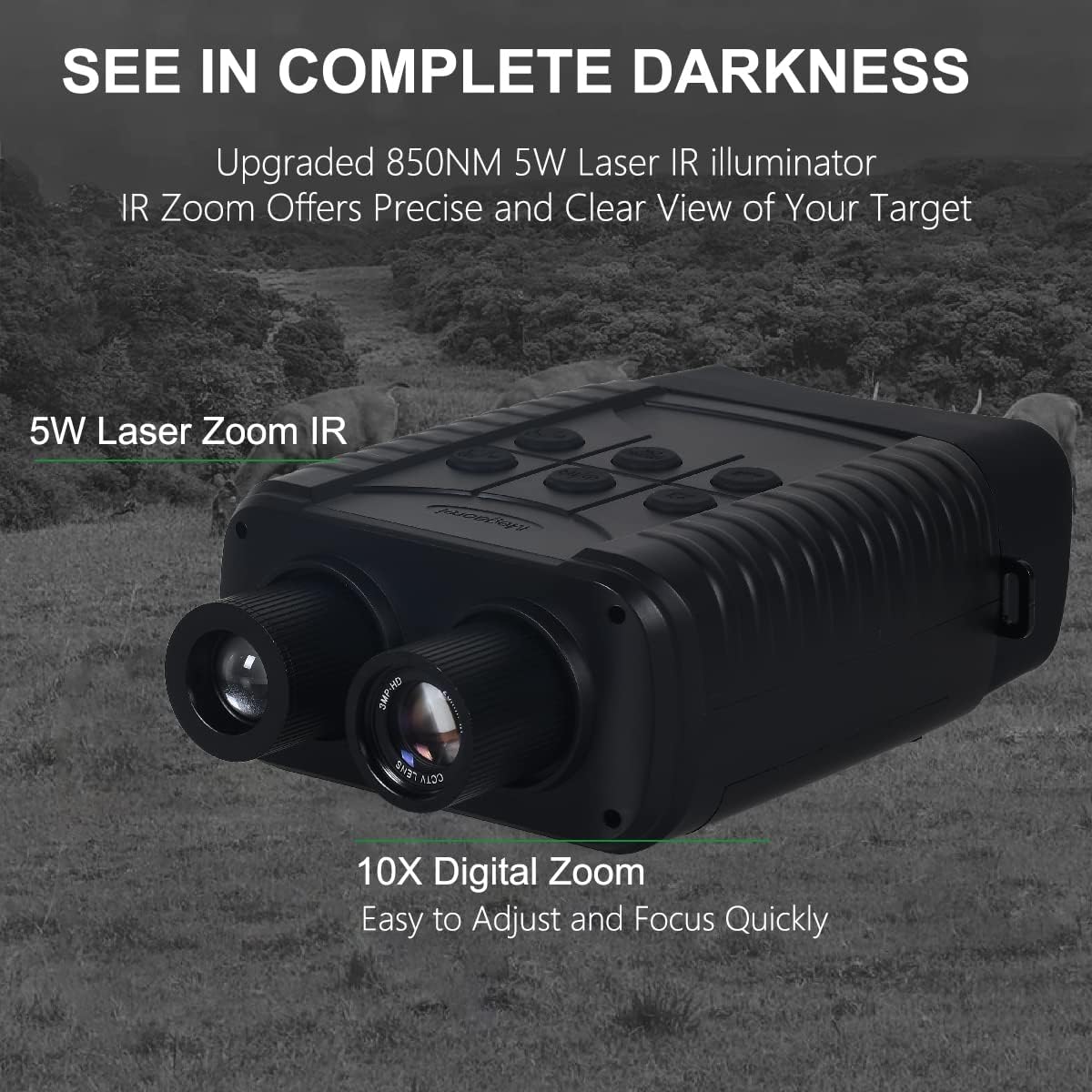 Digital Night Vision Binoculars Infrared Goggles 10X Zoom HD Photo 1080P Video 3.0 LCD Screen 32GB SD Card H578182