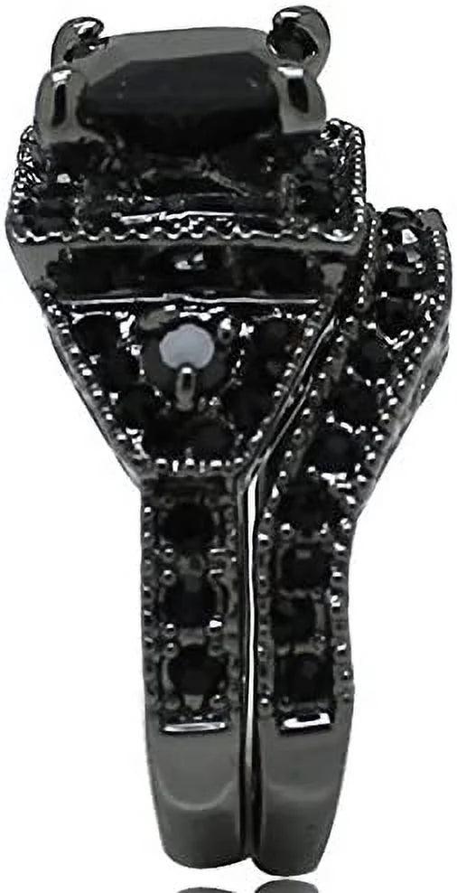 Black Onyx Princess Cut Bridal Ring Set N4789