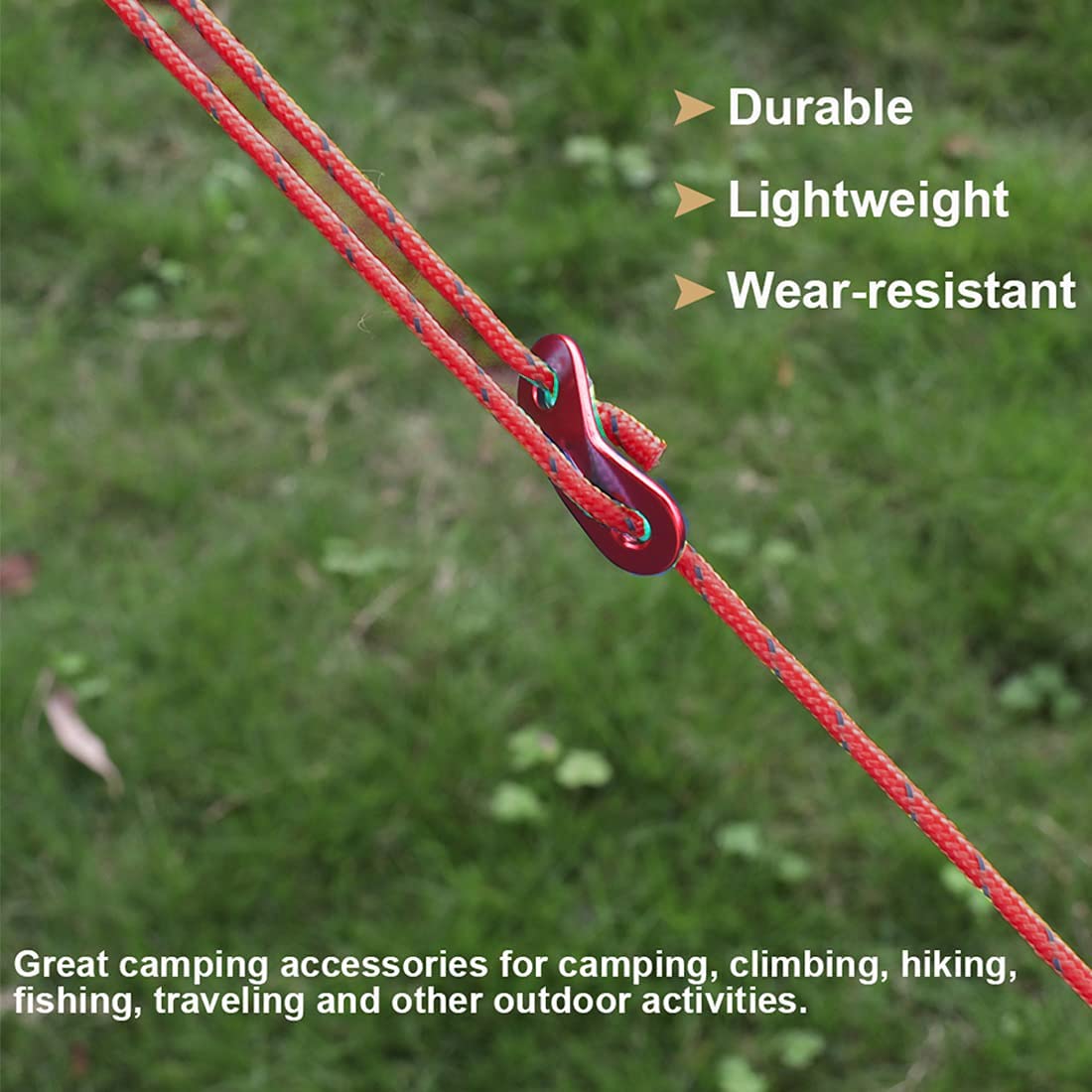 Red 12pcs Lightweight Camping Rope with Aluminum Tensioner Pouch N6927