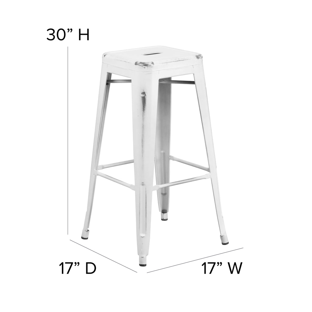 4 Pack 30" High Backless Distressed White Metal Barstool V146