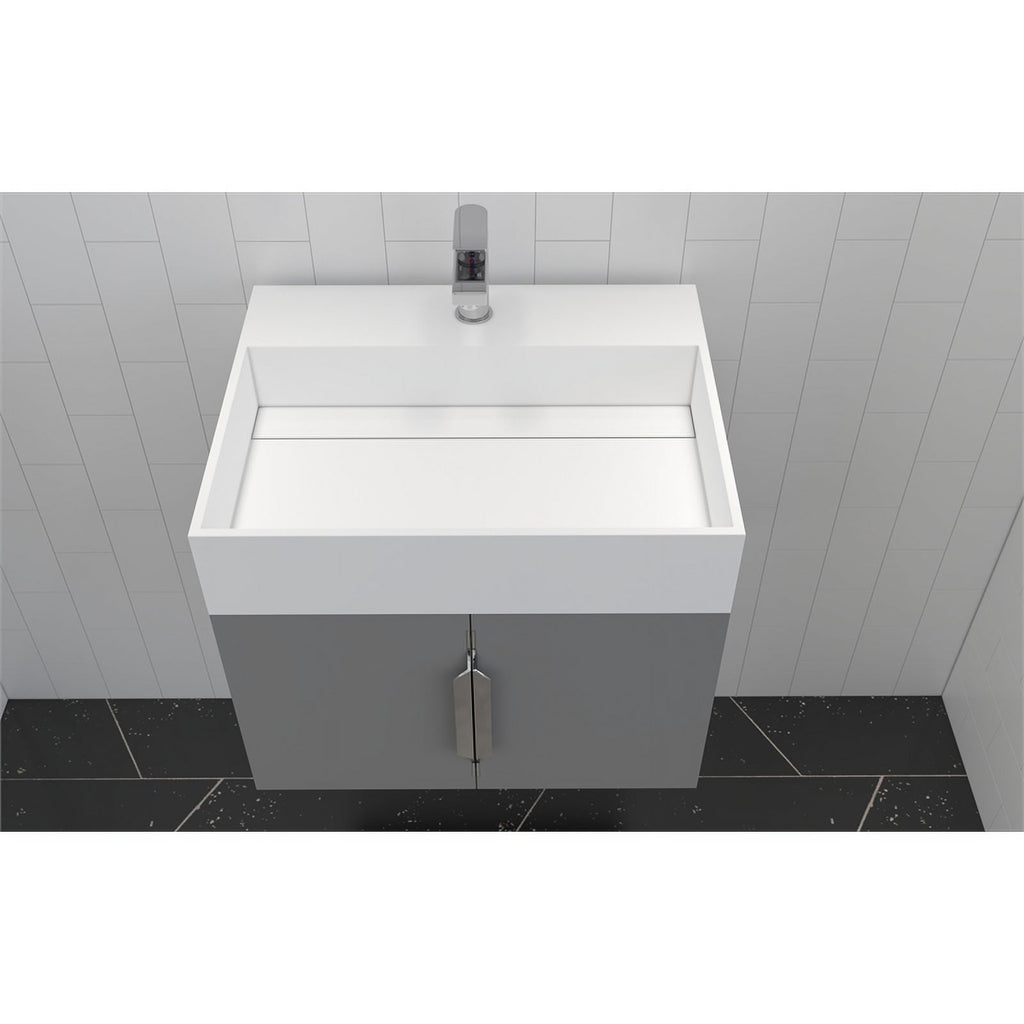 Gray Wood Floating Vanity with White Top T960412