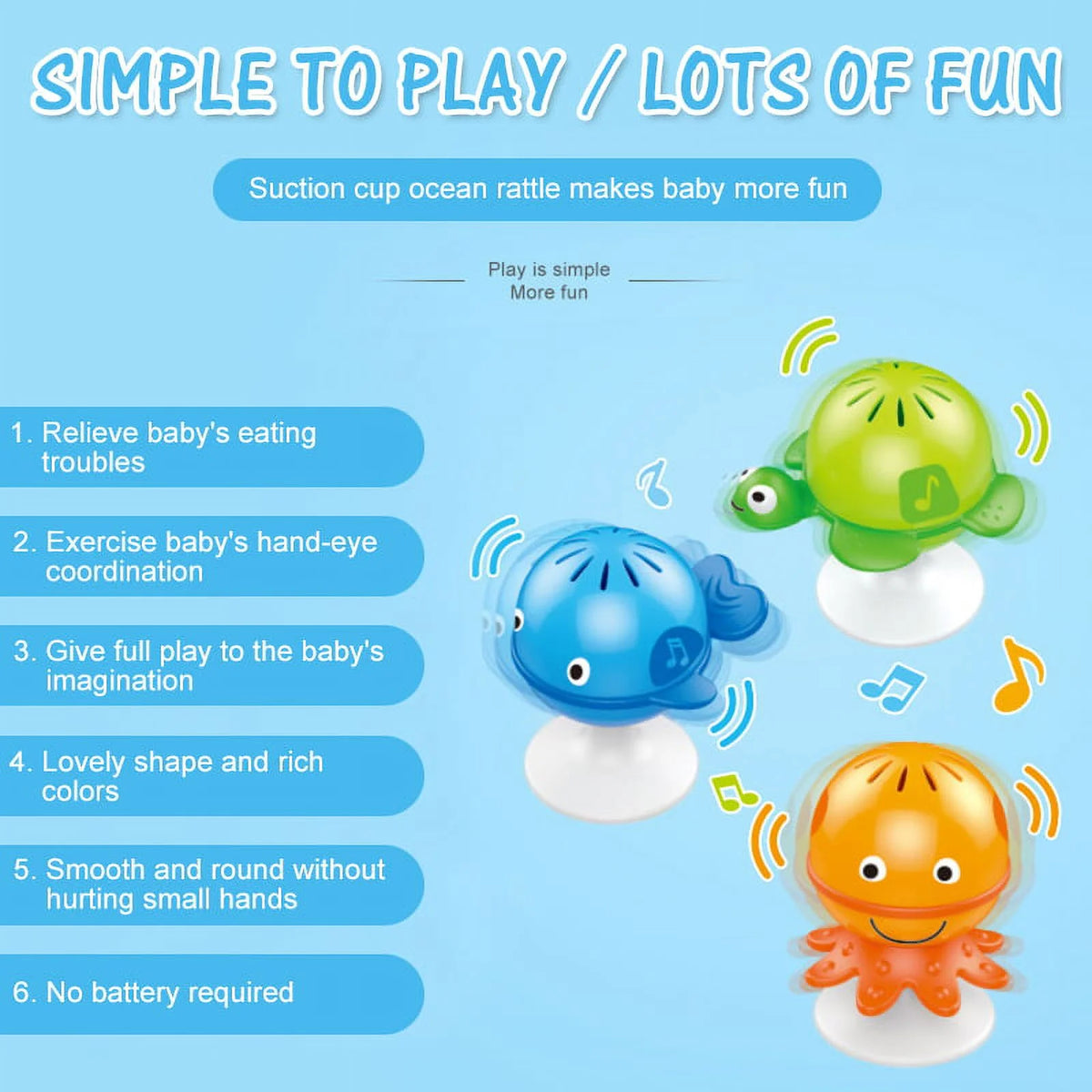 3 Pack Baby Rattles Set Suction Cup Toys B4977