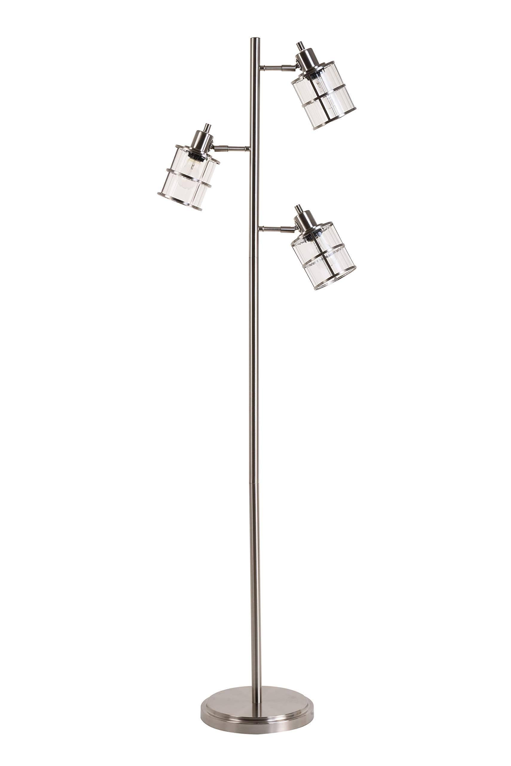 Modern 3 Floor Lamp with Adjustable Ribbed Glass Shade C53884