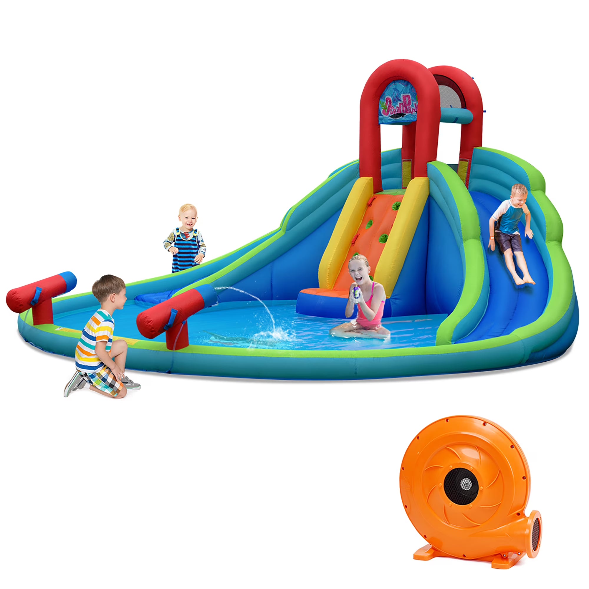 Inflatable Bounce House Water Splash Pool Dual Slide Climbing Wall T29407
