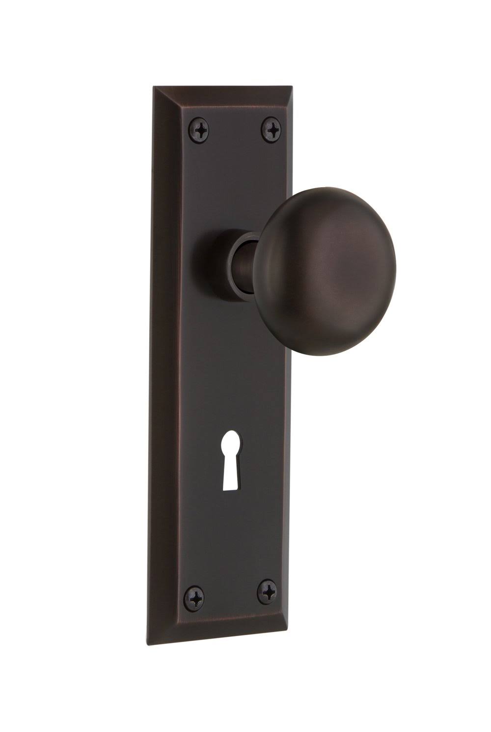 New York Door Knob with Keyhole Privacy, Timeless Bronze V7465