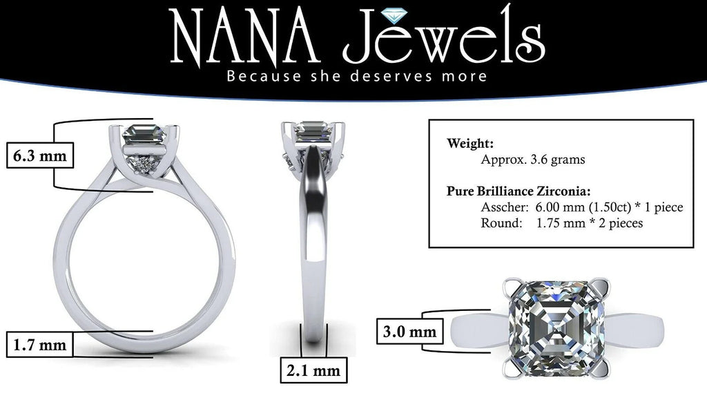 1.50ct Asscher Solitaire Silver CZ Engagement Ring J406