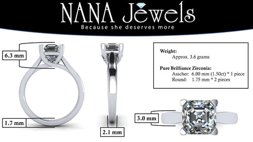 1.50ct Asscher Solitaire Silver CZ Engagement Ring J406