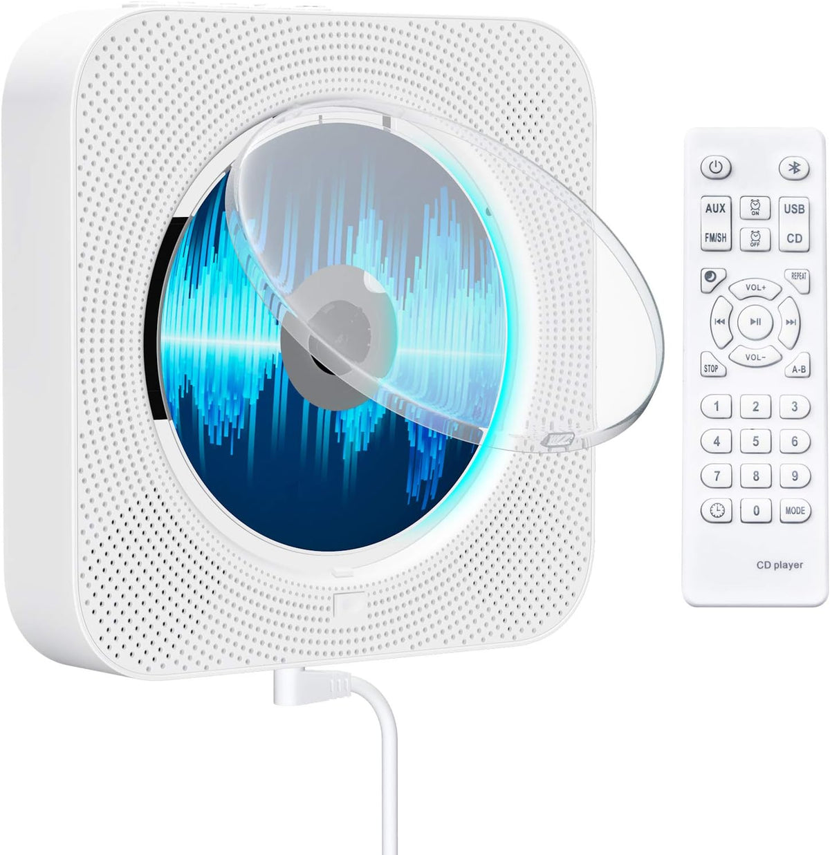 CD Player with Bluetooth, Portable Wall Mountable CD Player with Dust Cover, Home Audio Boombox with Remote Control FM Radio Colorful Light MP3 Headphone Jack AUX Input Output Pack of 2 N81412