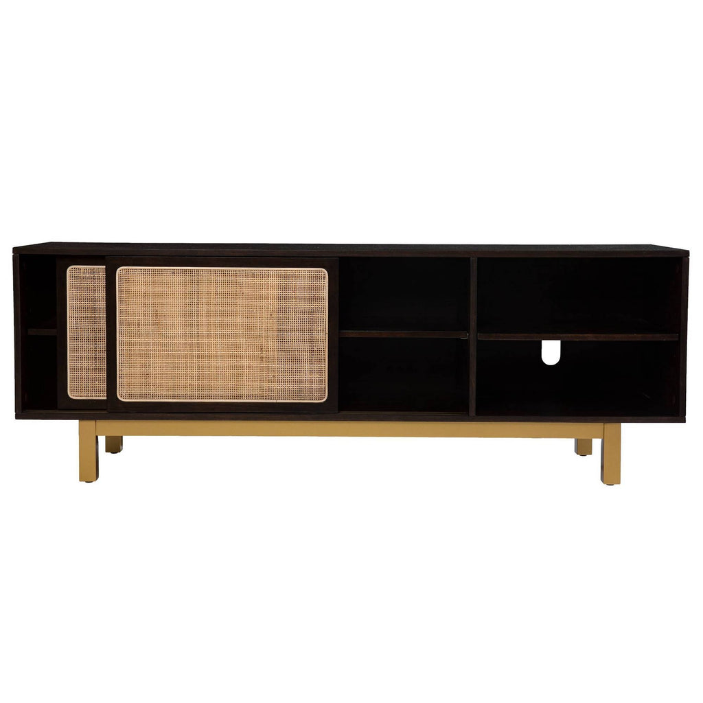 Sliding Door Media Stand Brown Gold Natural O9004