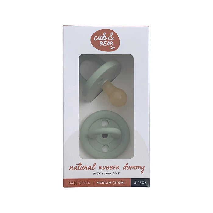 Natural Rubber Dummy Round Teat Medium (3-6 Months) Sage Green Twin Pack Q5344