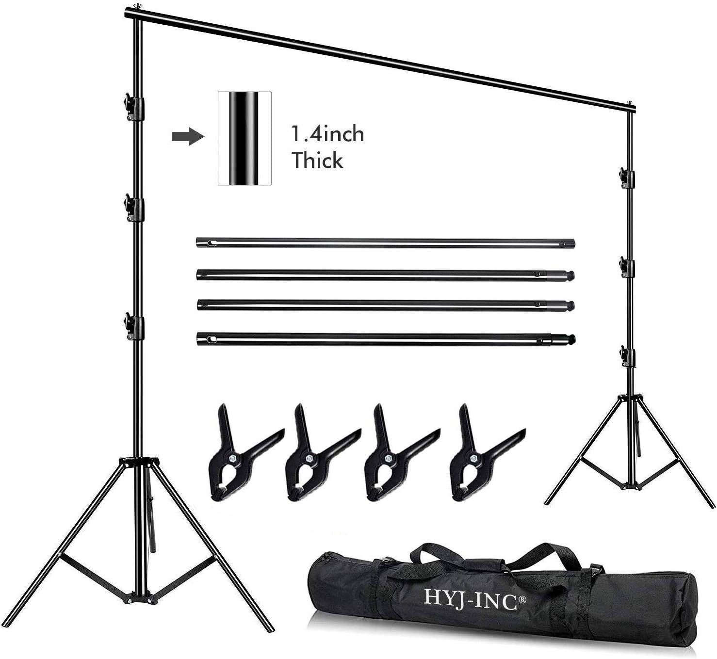 10 x 10Ft Heavy Duty Adjustable Muslin Backdrop Stand Kit with Carrying Bag, 4 Pcs Spring Clamps X5746