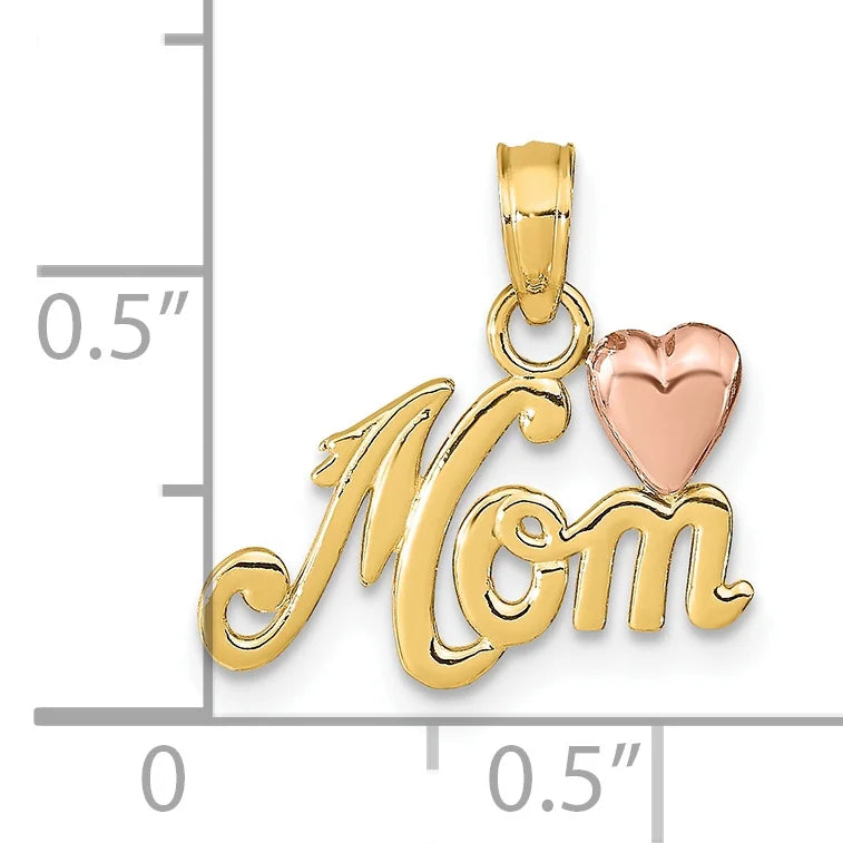 14K Two-Tone Gold Mom With Heart Pendant with 10K Yellow Gold Rope Chain 16" L282
