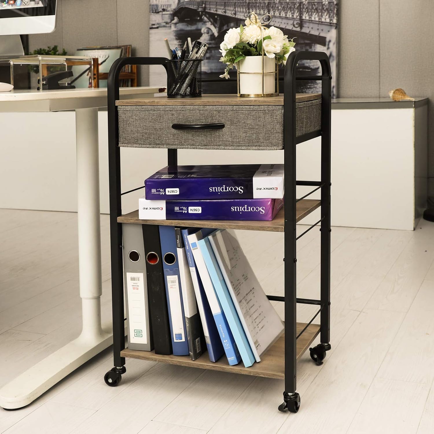 3 Tier Rolling Utility Cart with Drawer L1139