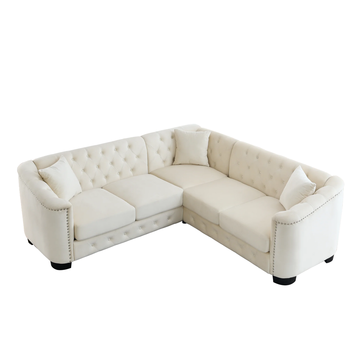 Beige Velvet 5-Seater Corner Sofa with 3 Cushions C83381