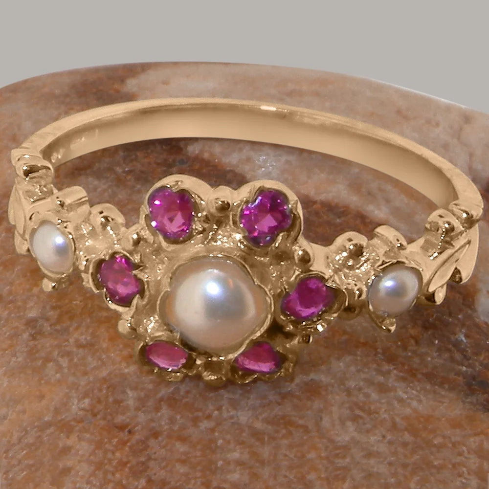 14k Rose Gold Cultured Pearl Ruby Ring Y7608