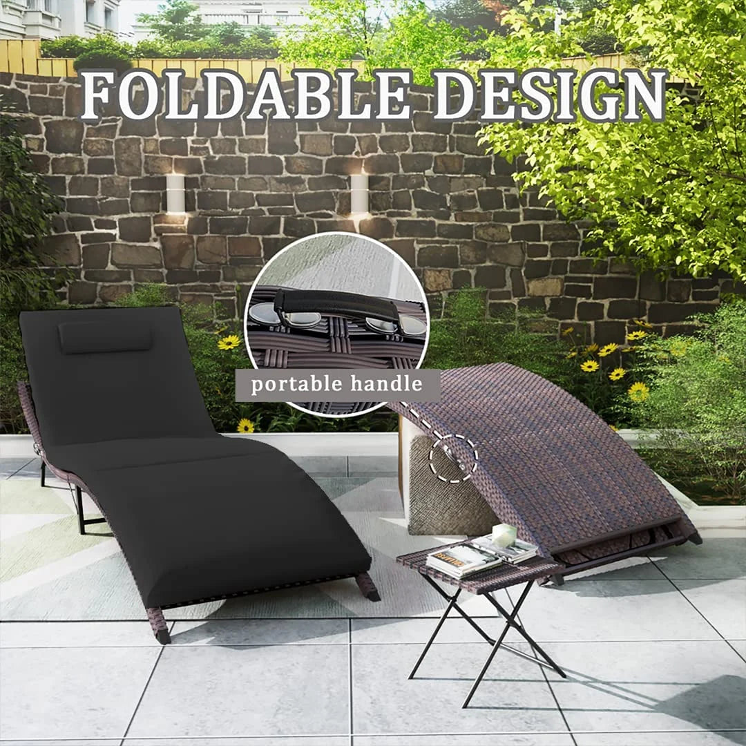 Black 3 Piece Rattan Patio Lounge Chair Set T970