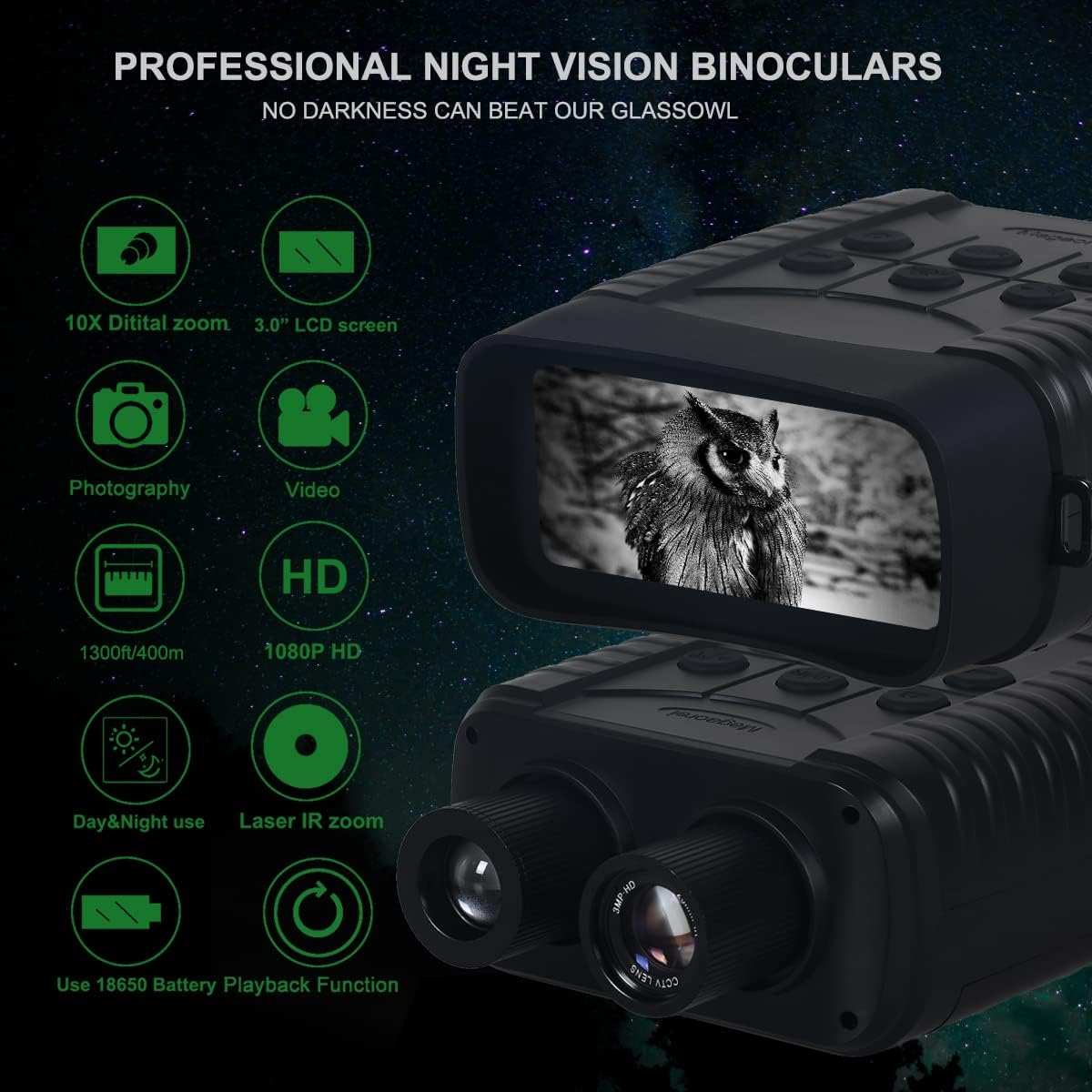 Digital Night Vision Binoculars Infrared Goggles 10X Zoom HD Photo 1080P Video 3.0 LCD Screen 32GB SD Card H578182
