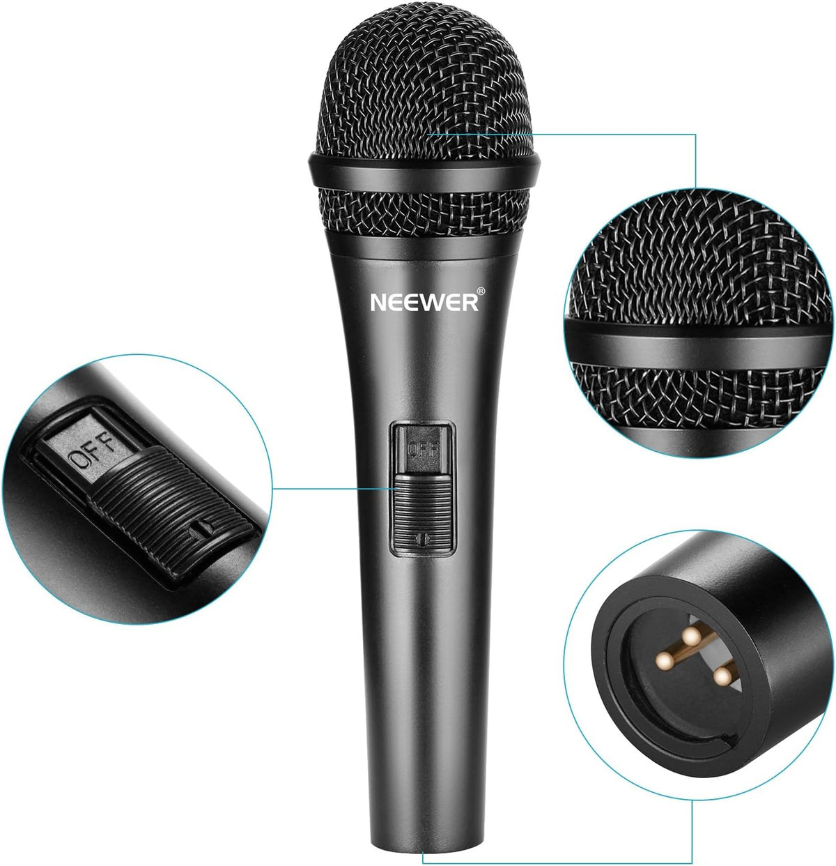Black Cardioid Dynamic Microphone with XLR Cable, Pack of 2 S186268