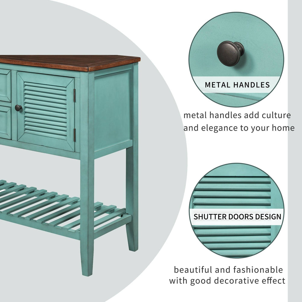 Blue Console Table with 2 Drawers and Bottom Shelf B510
